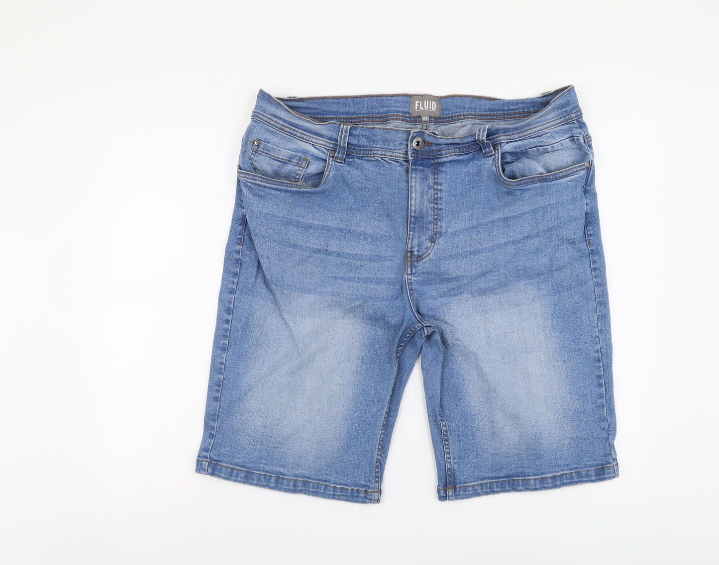 Fluid Mens Blue Cotton Bermuda Shorts Size 2XL L11 in Regular Button