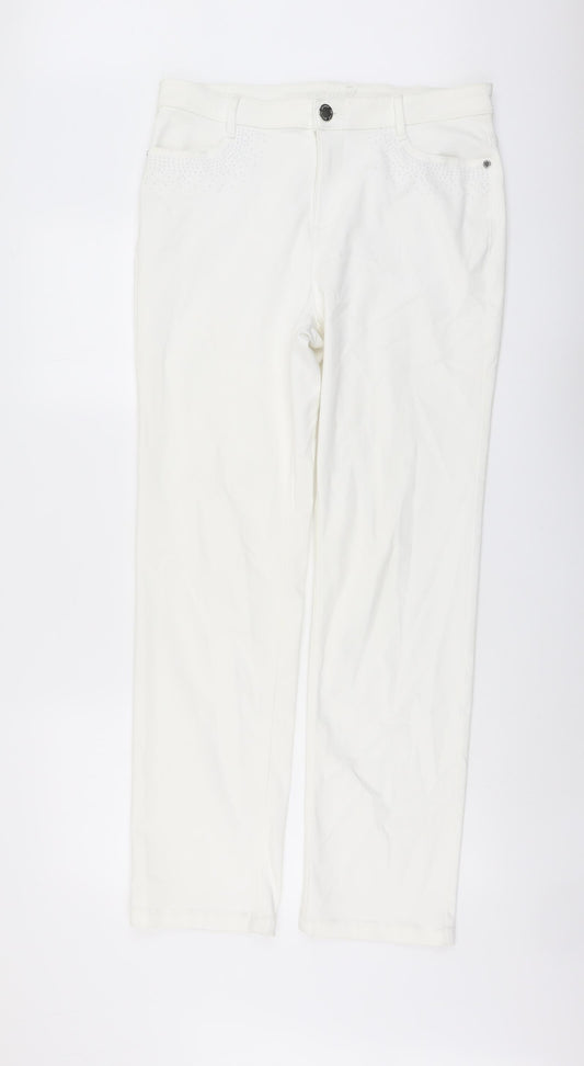 Per Una Womens Ivory Cotton Skinny Jeans Size 14 L30 in Regular Button