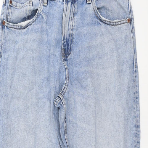 Marks and Spencer Womens Blue Cotton Boyfriend Jeans Size 12 L24 in Regular Button