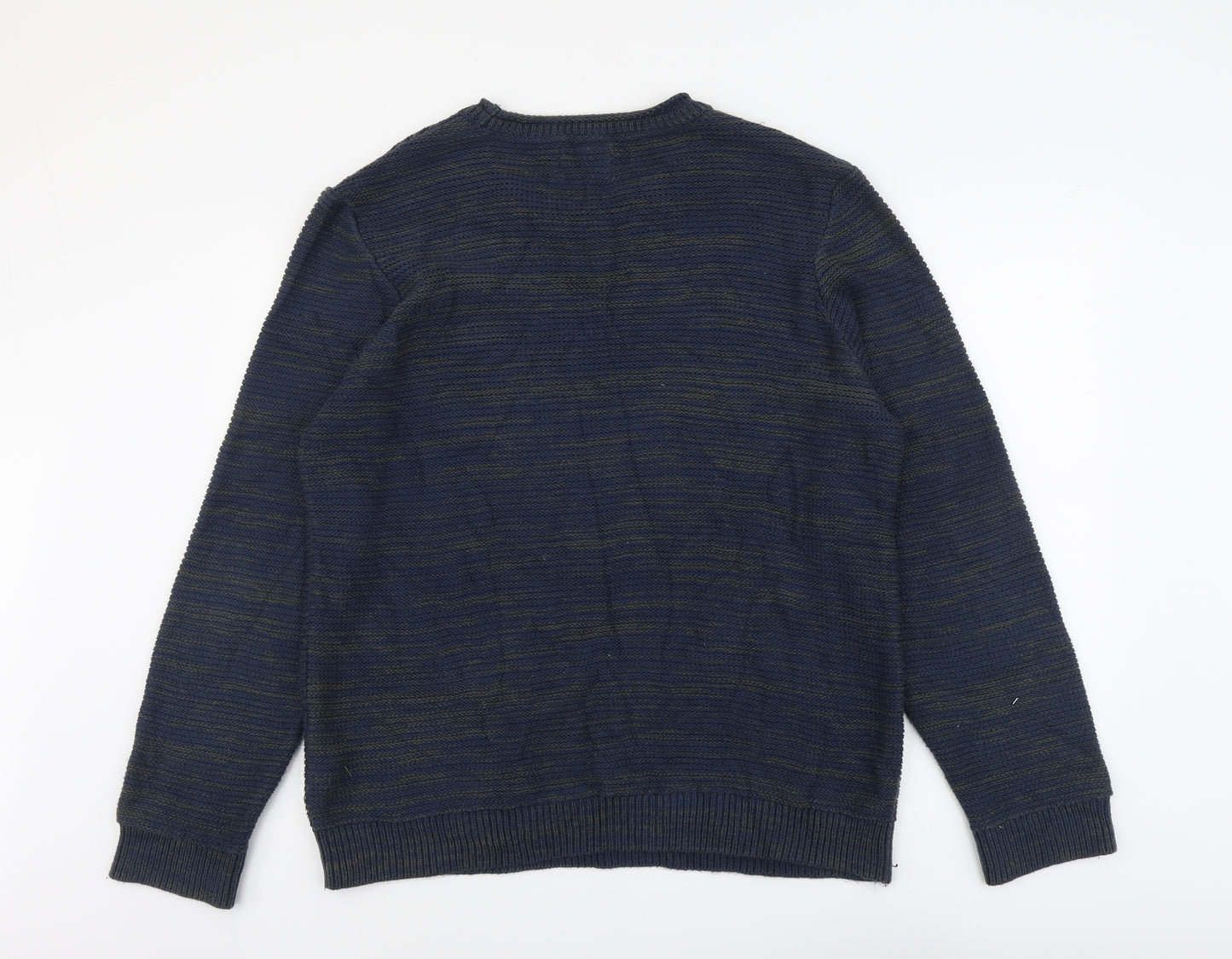 Topman Mens Blue Round Neck Cotton Pullover Jumper Size L Long Sleeve