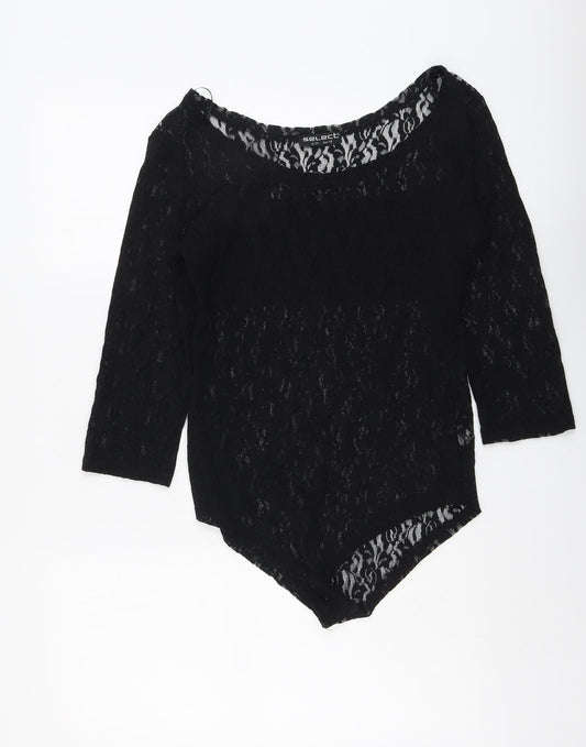Select Womens Black Geometric Polyester Bodysuit One-Piece Size 14 Snap