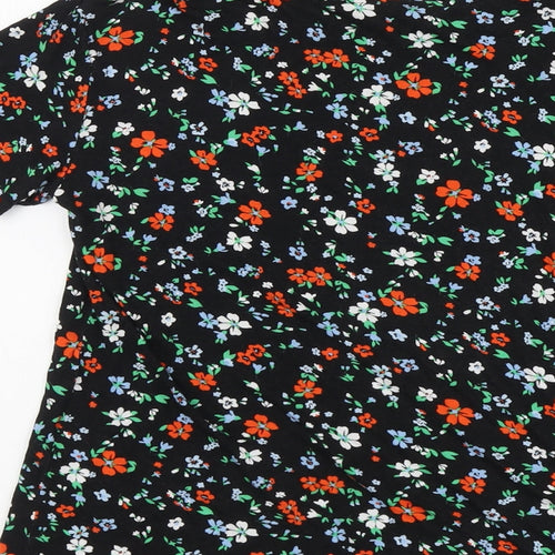 Dorothy Perkins Womens Black Floral Viscose Basic T-Shirt Size 10 Round Neck - Comme Ci Comme Ca