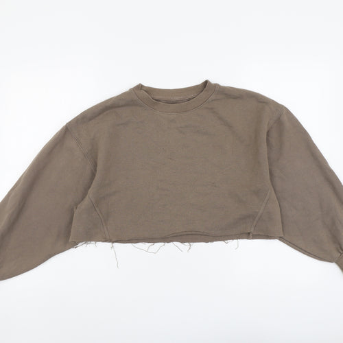 Pull&Bear Womens Brown Polyester Pullover Sweatshirt Size S Pullover - Cropped