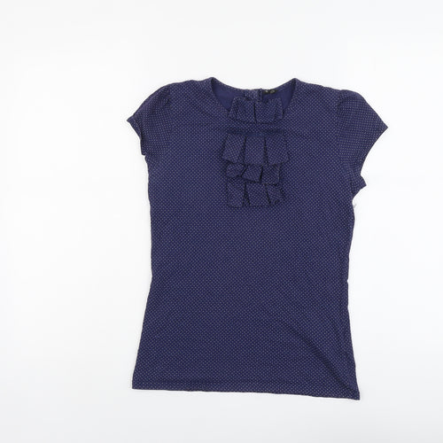 Topshop Womens Blue Polka Dot Cotton Basic T-Shirt Size 10 Round Neck