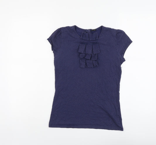 Topshop Womens Blue Polka Dot Cotton Basic T-Shirt Size 10 Round Neck