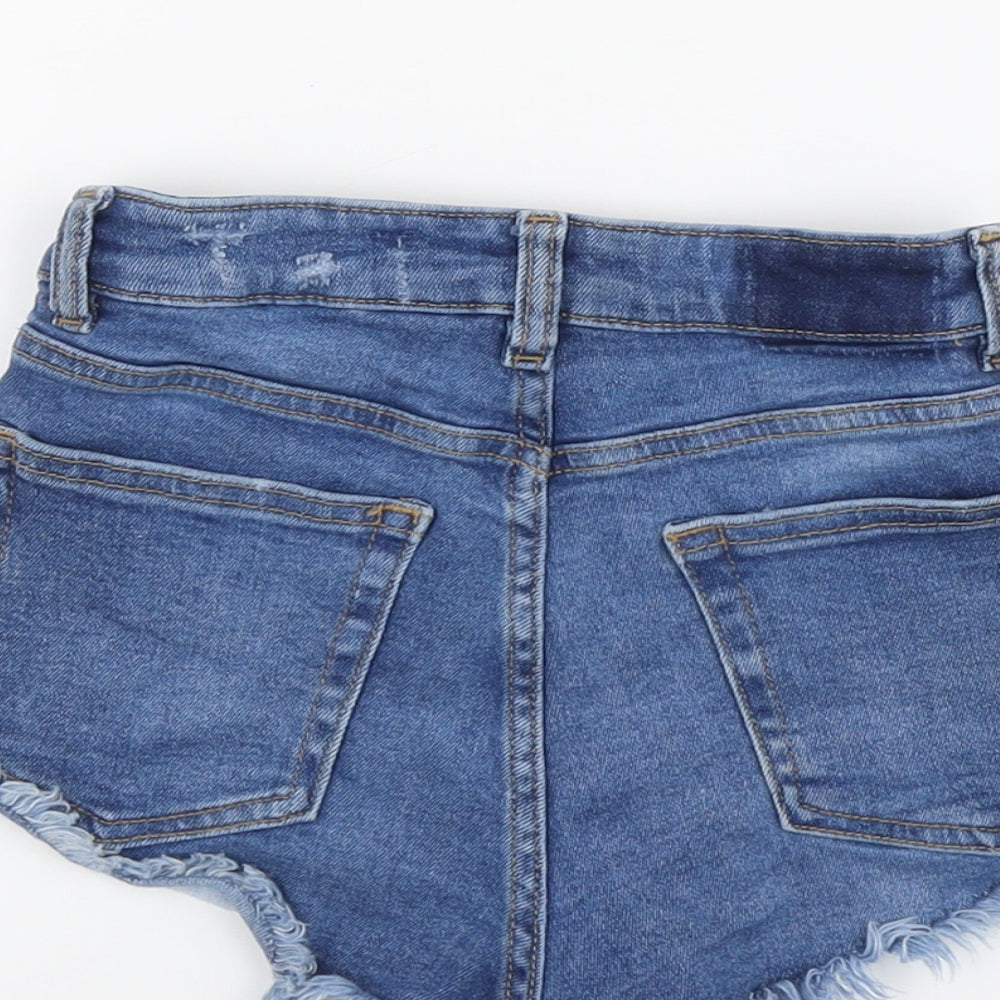 H&M Womens Blue Cotton Cut-Off Shorts Size 4 L3 in Regular Button