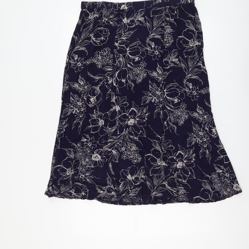 Bonmarché Womens Blue Floral Viscose A-Line Skirt Size 14