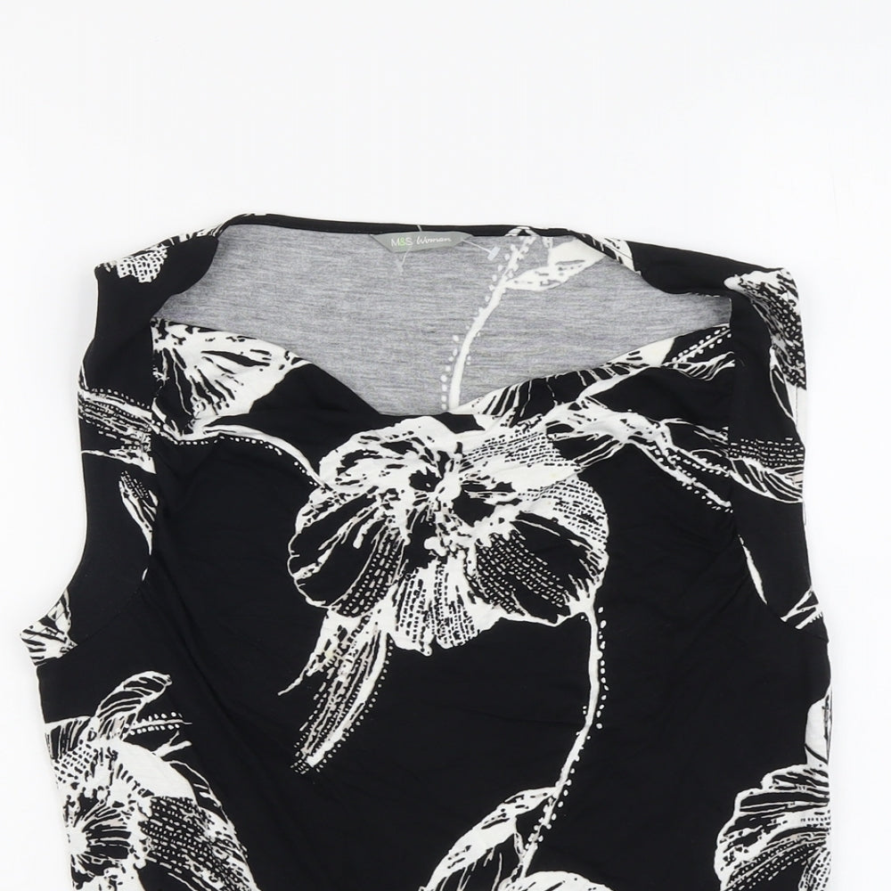 Marks and Spencer Womens Black Floral Viscose Basic Tank Size 12 Cowl Neck