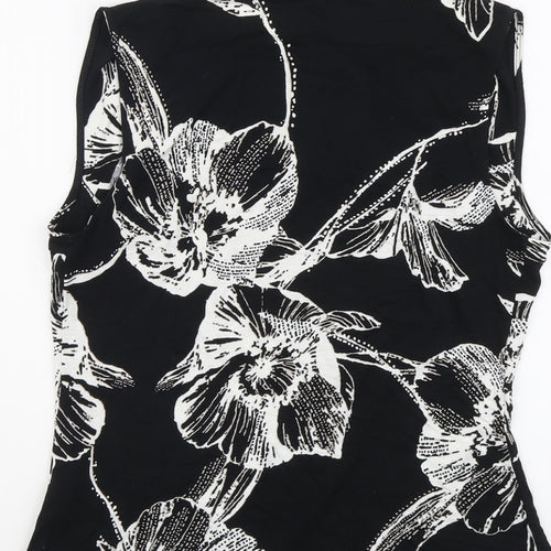 Marks and Spencer Womens Black Floral Viscose Basic Tank Size 12 Cowl Neck