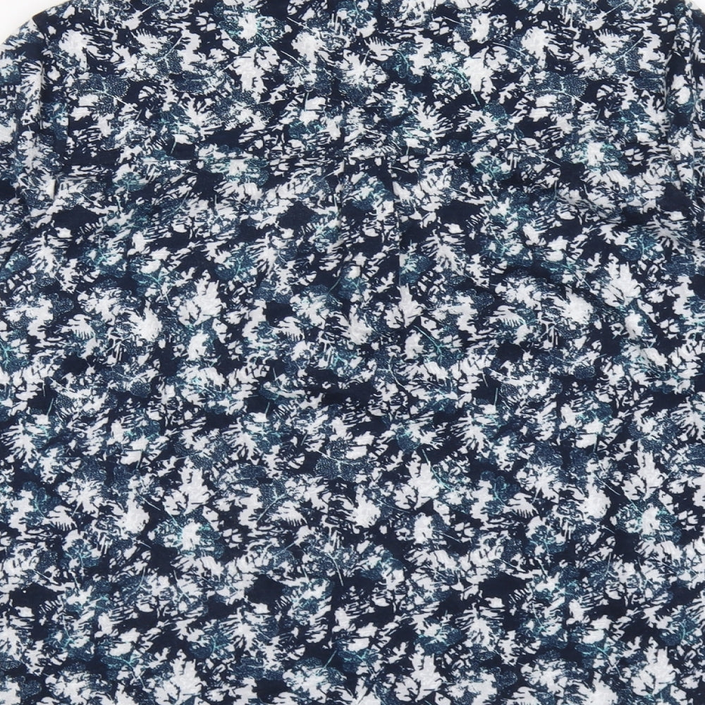 DASH Womens Blue Geometric Cotton Basic Blouse Size 16 V-Neck