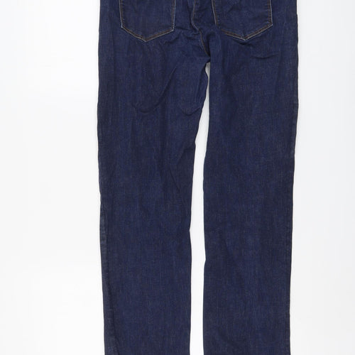 Marks and Spencer Womens Blue Cotton Straight Jeans Size 12 L28 in Regular Button
