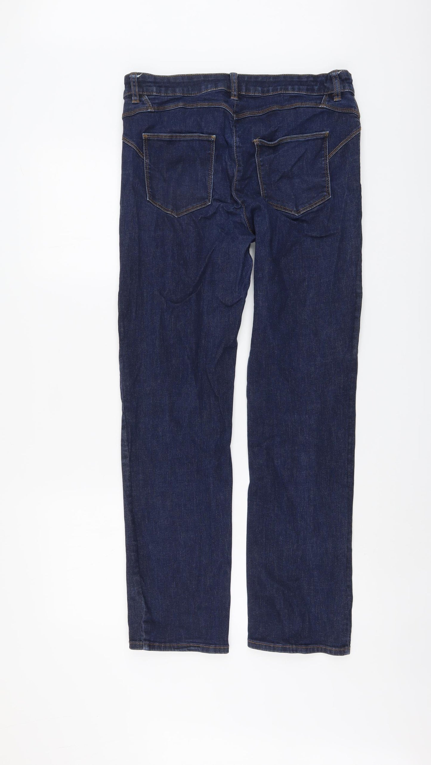Marks and Spencer Womens Blue Cotton Straight Jeans Size 12 L28 in Regular Button