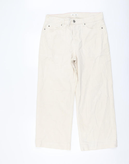 White Stuff Womens Beige Cotton Wide-Leg Jeans Size 12 L25 in Regular Button