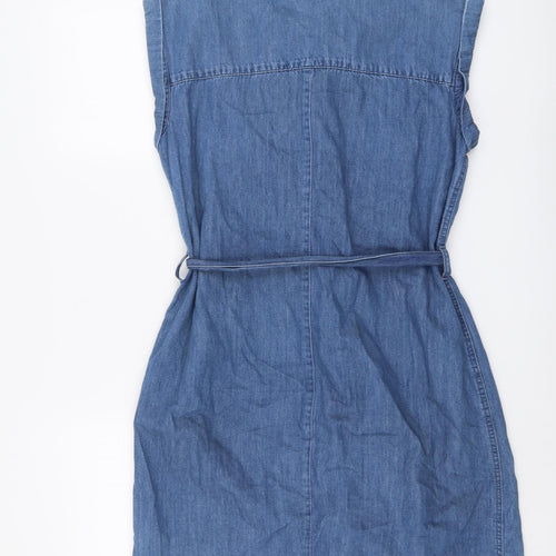 NEXT Womens Blue Cotton Shirt Dress Size 14 Collared Button