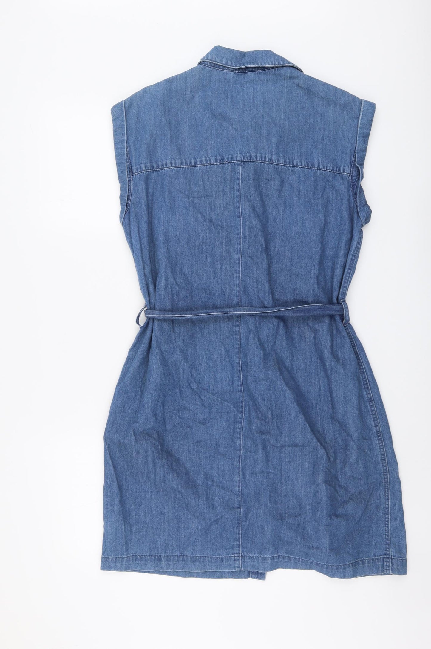 NEXT Womens Blue Cotton Shirt Dress Size 14 Collared Button