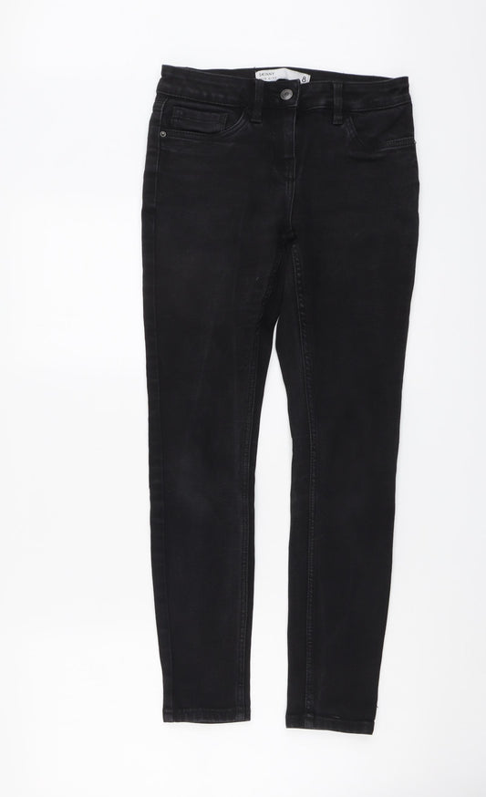 NEXT Womens Black Cotton Skinny Jeans Size 8 L27 in Regular Button