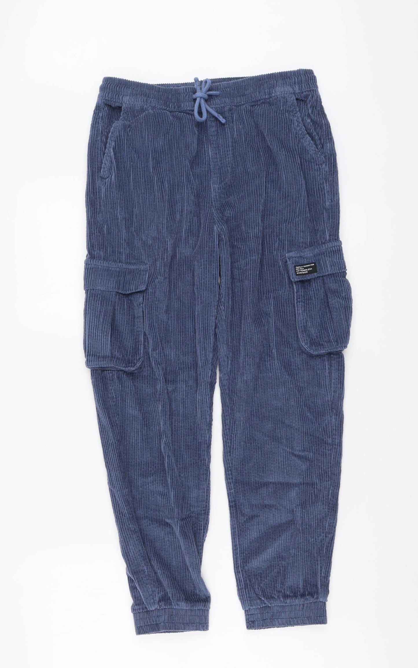 Marks and Spencer Boys Blue Cotton Cargo Trousers Size 12-13 Years Regular Drawstring