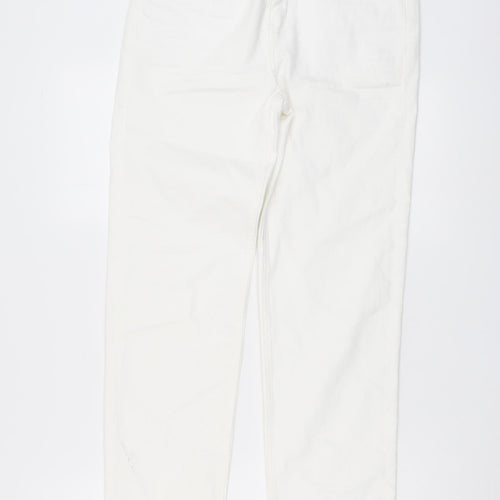 Marks and Spencer Womens Ivory Cotton Straight Jeans Size 12 L29 in Regular Button