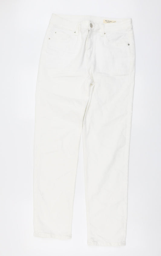 Marks and Spencer Womens Ivory Cotton Straight Jeans Size 12 L29 in Regular Button