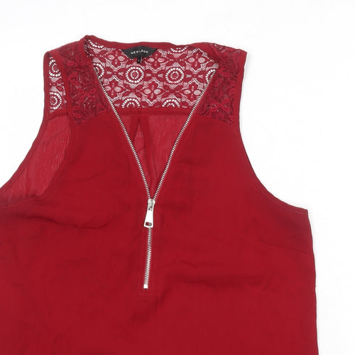 New Look Womens Red Polyester Basic Tank Size L V-Neck - Lace Details