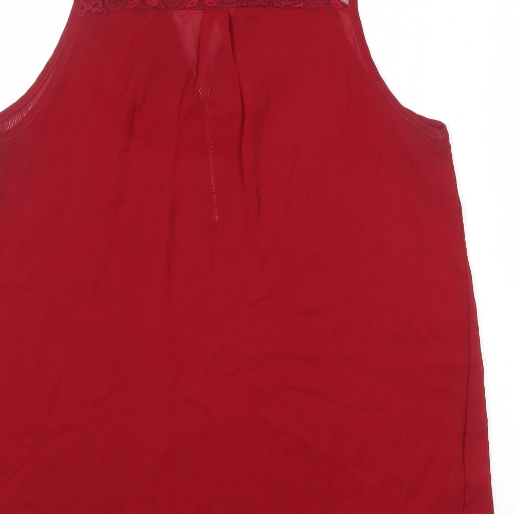 New Look Womens Red Polyester Basic Tank Size L V-Neck - Lace Details