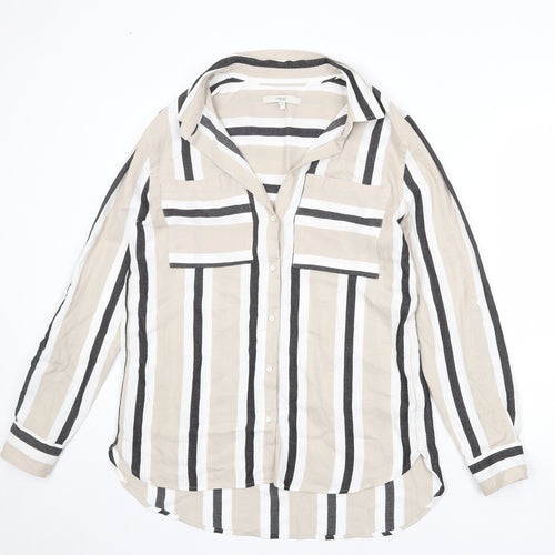 NEXT Womens Beige Striped Viscose Basic Button-Up Size 12 Collared