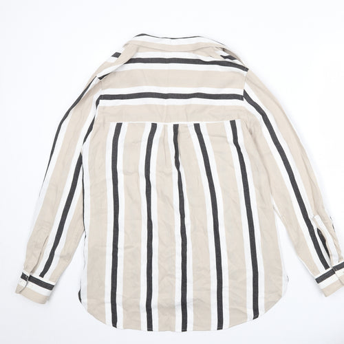NEXT Womens Beige Striped Viscose Basic Button-Up Size 12 Collared