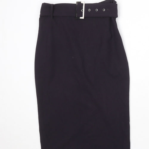 Marks and Spencer Womens Purple Polyester Straight & Pencil Skirt Size 8 Zip - Belt Included