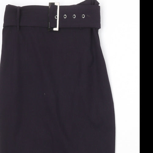 Marks and Spencer Womens Purple Polyester Straight & Pencil Skirt Size 8 Zip - Belt Included