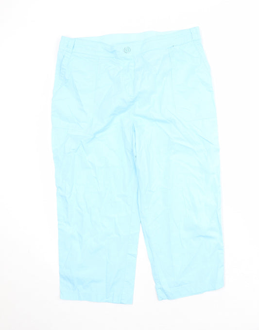 Bonmarché Womens Blue Cotton Cropped Trousers Size 14 Regular