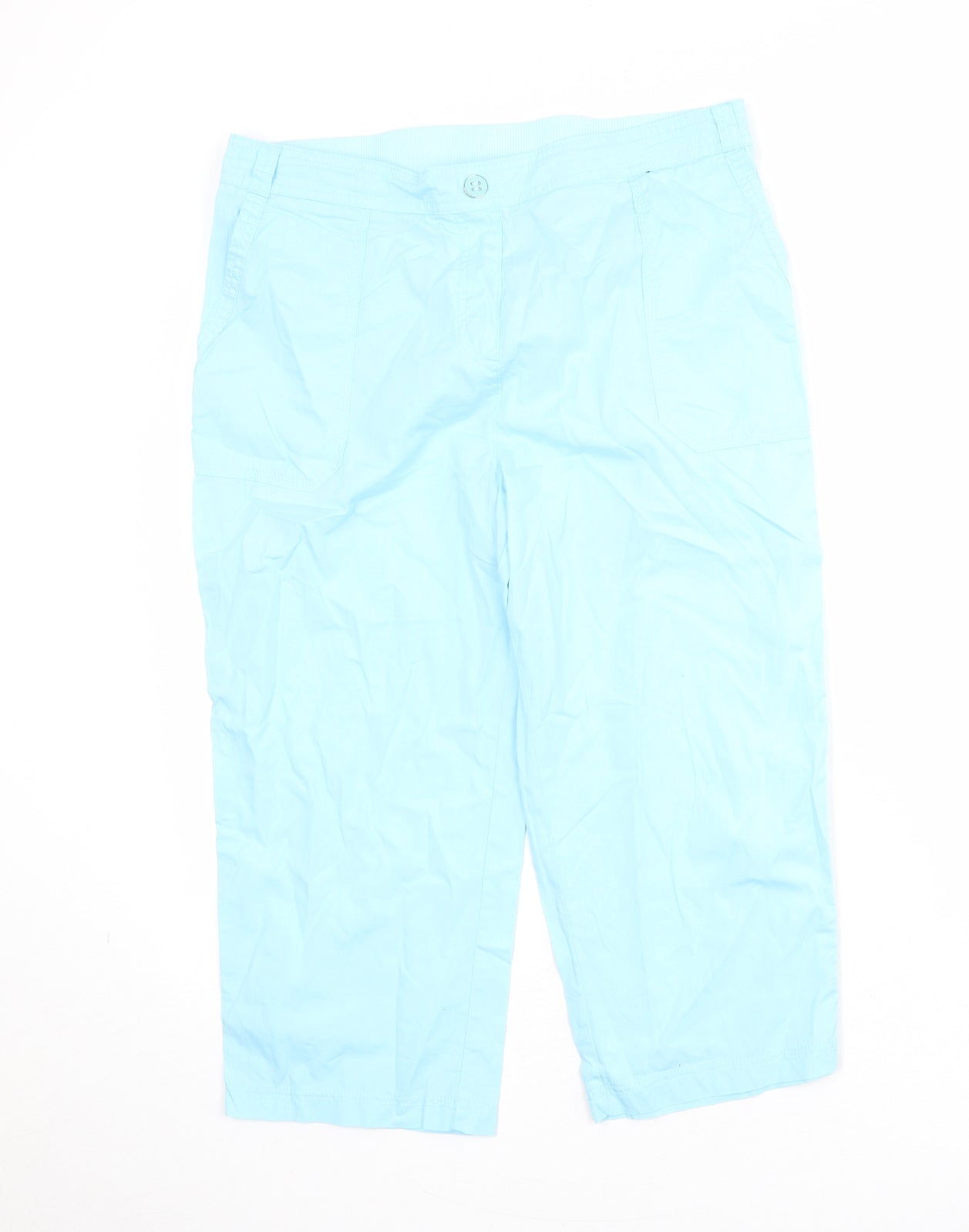 Bonmarché Womens Blue Cotton Cropped Trousers Size 14 Regular
