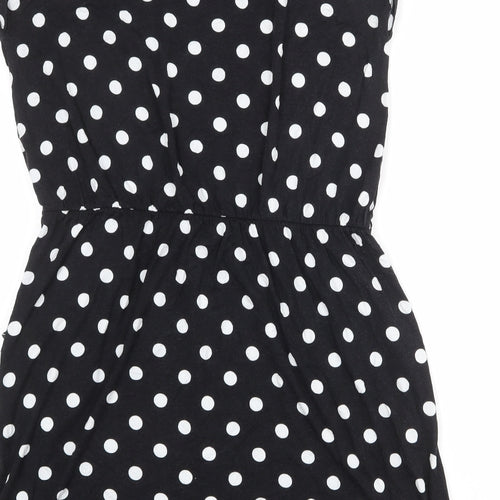 Bonmarché Womens Black Polka Dot Viscose A-Line Size L Round Neck Pullover