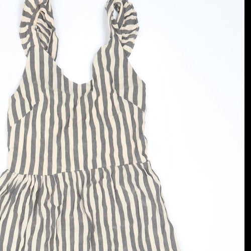 QED London Womens Beige Striped Rayon Tank Dress Size 8 V-Neck Tie