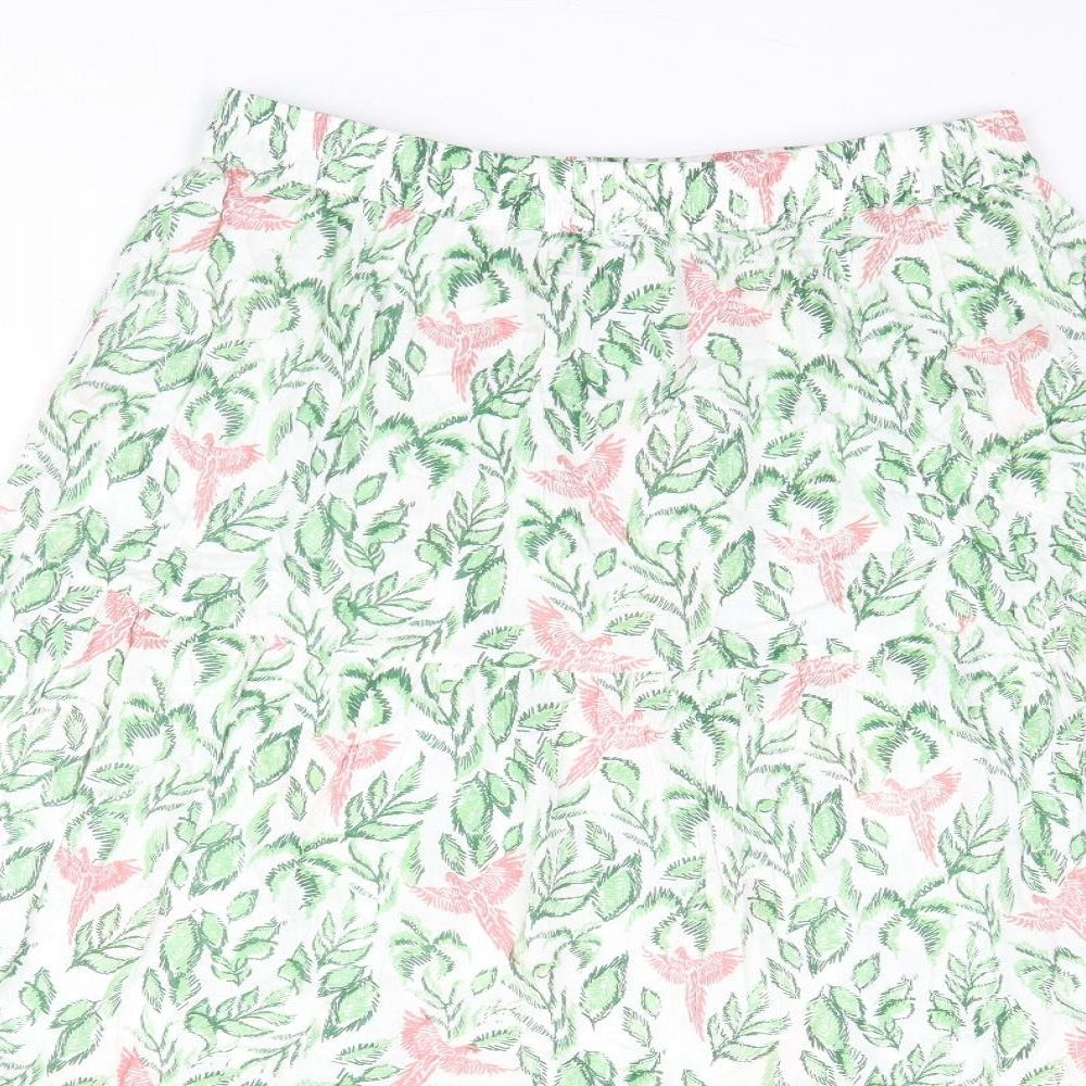 Cotton Traders Womens White Geometric Viscose Peasant Skirt Size 14 - Leaf Bird Pattern