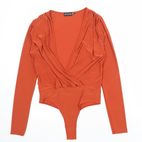 PRETTYLITTLETHING Womens Orange Polyester Bodysuit One-Piece Size 8 Snap