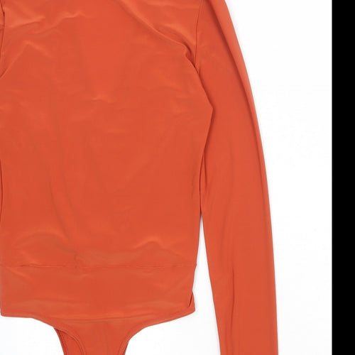 PRETTYLITTLETHING Womens Orange Polyester Bodysuit One-Piece Size 8 Snap