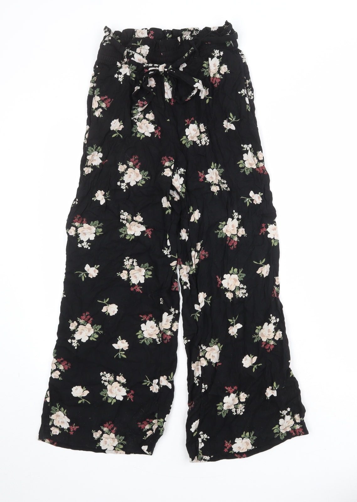 Hollister Womens Black Floral Viscose Trousers Size S Regular