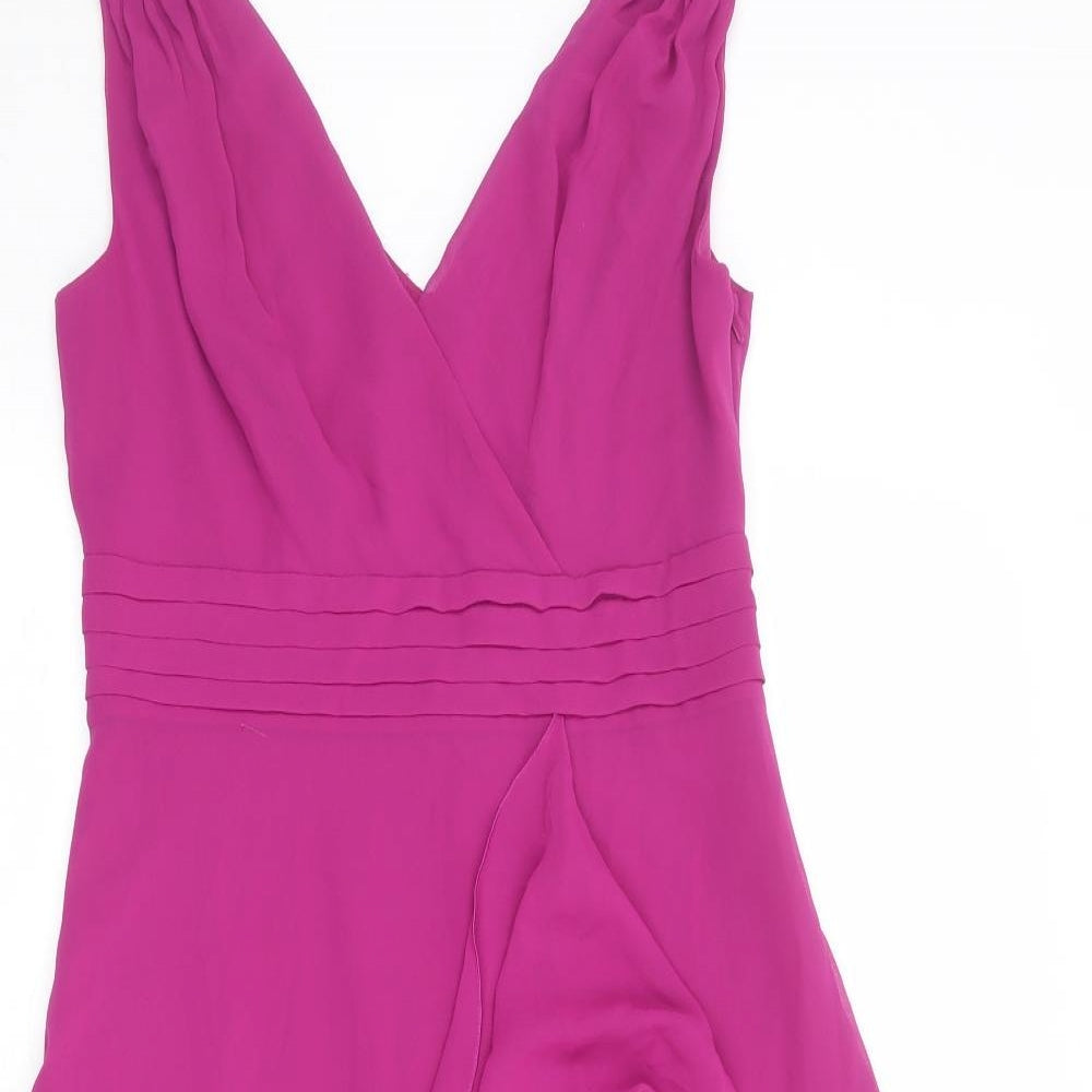 Debenhams Womens Purple Polyester Ball Gown Size 10 V-Neck Zip