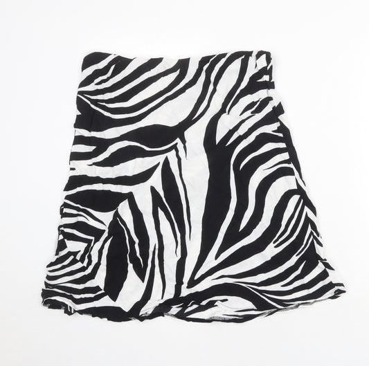 Marks and Spencer Womens White Animal Print Viscose A-Line Skirt Size 14 - Zebra Pattern