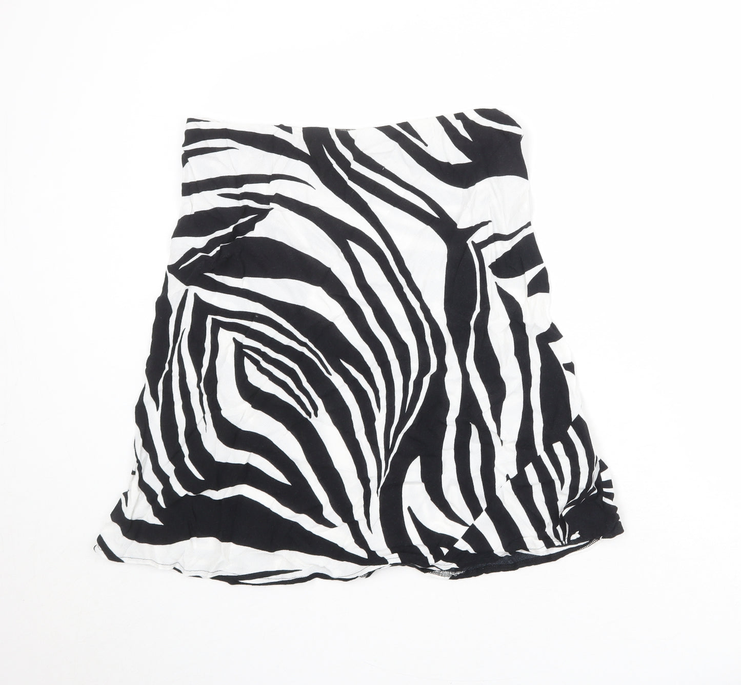 Marks and Spencer Womens White Animal Print Viscose A-Line Skirt Size 14 - Zebra Pattern