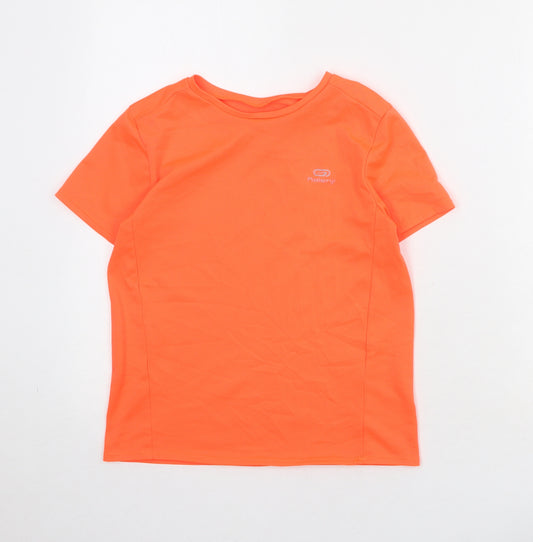 DECATHLON Boys Orange Polyester Basic T-Shirt Size 12 Years Round Neck Pullover