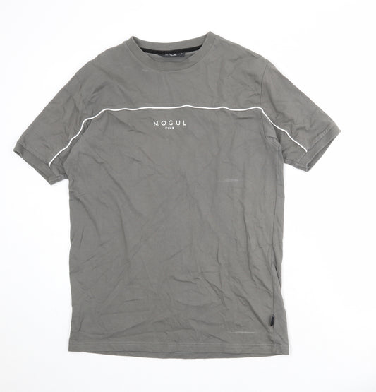 Mogul Mens Grey Cotton T-Shirt Size S Round Neck
