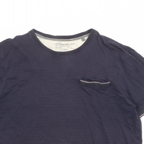 Hammond & Co Mens Blue Striped Cotton T-Shirt Size L Round Neck