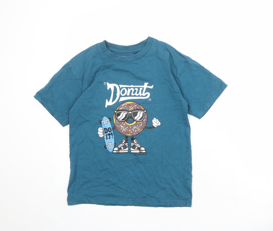 NEXT Boys Blue 100% Cotton Basic T-Shirt Size 10 Years Round Neck Pullover - Donut