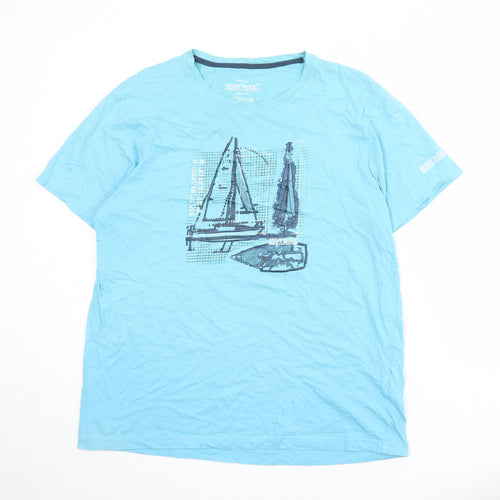Regatta Mens Blue Cotton T-Shirt Size XL Round Neck - Sailboat