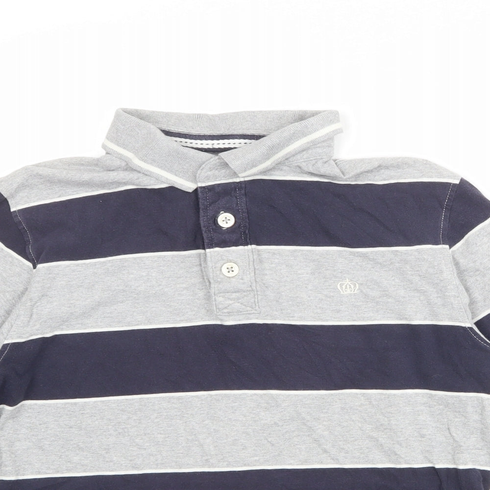 NEXT Mens Grey Striped 100% Cotton Polo Size M Collared Button
