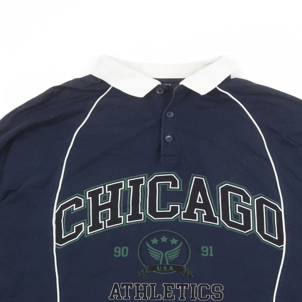 ASOS Mens Blue Polyester Polo Size M Collared Button - Chicago Athletics
