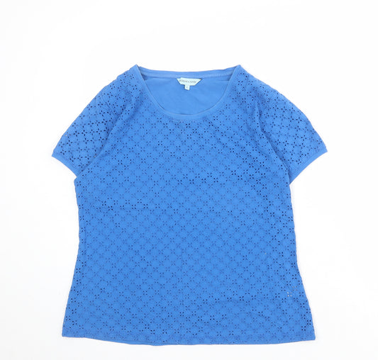 Dickins & Jones Womens Blue Geometric 100% Cotton Basic T-Shirt Size L Round Neck
