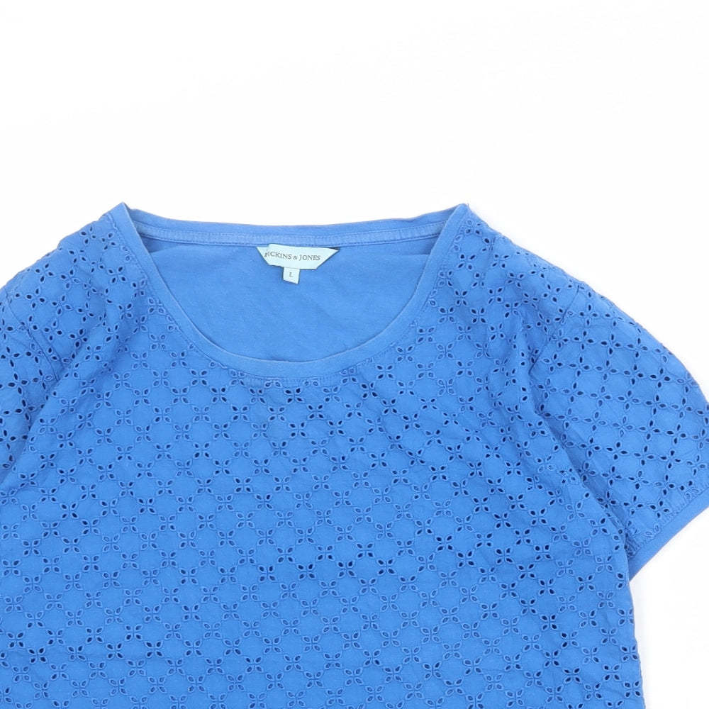 Dickins & Jones Womens Blue Geometric 100% Cotton Basic T-Shirt Size L Round Neck