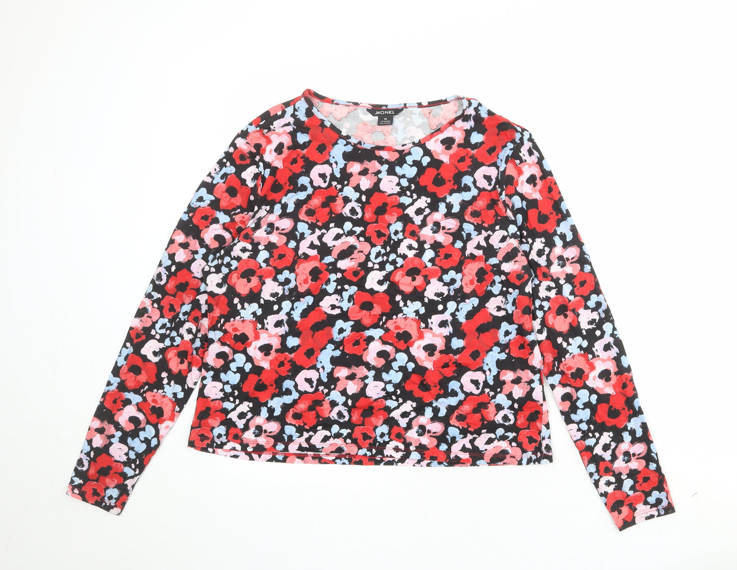 Monki Womens Multicoloured Floral Cotton Basic T-Shirt Size XL Round Neck